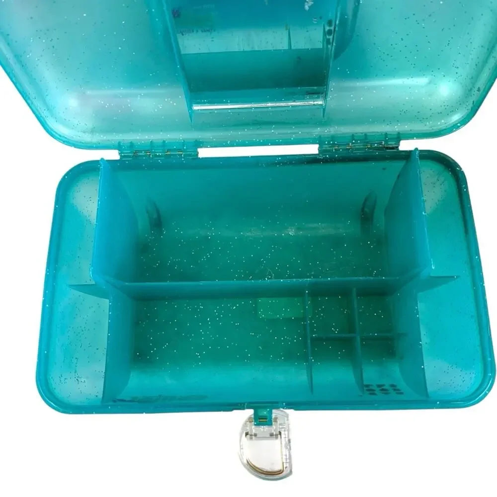 Vintage Caboodle 1990s Jellies Organizer Vanity model #2752 Teal Aqua Sparkle